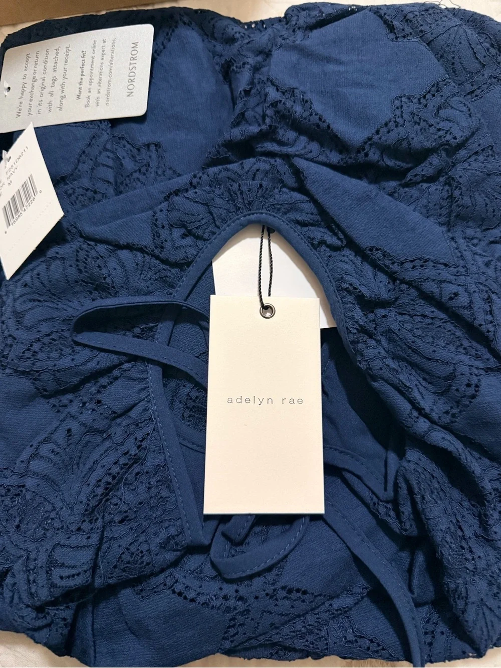 Adelyn Rae Navy Eyelet Puff-Sleeve Tiered Mini Dress - Picture 4 of 6
